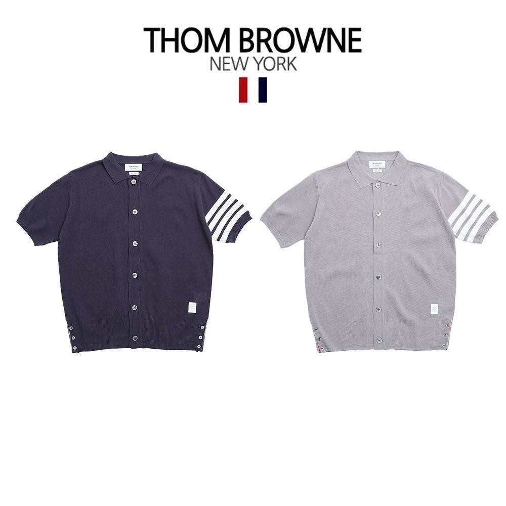 톰브라운 로고 패치 리브 반팔 가디건