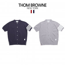 톰브라운 로고 패치 리브 반팔 가디건