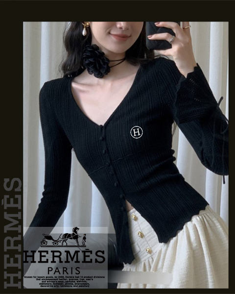 에르메스 여성 H7163 H 자수 나팔 소매 니트 가디건