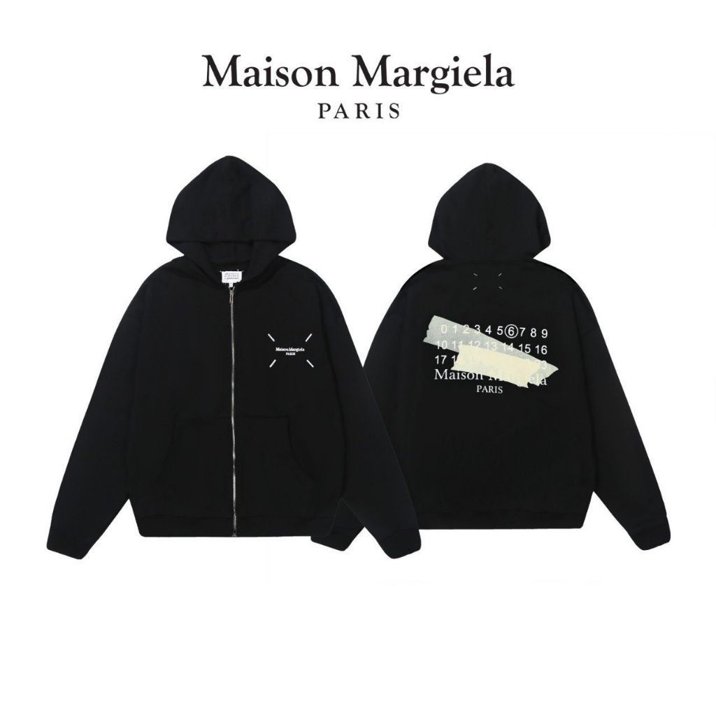 메종마르지엘라 테이핑 레터링 후드집업