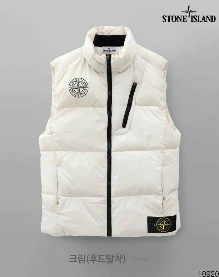 스톤아일랜드 컴파스 로고 사선 지퍼 후드 패딩