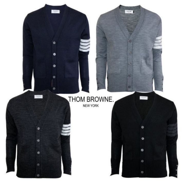 톰브라운 사선 완장 브이넥 가디건