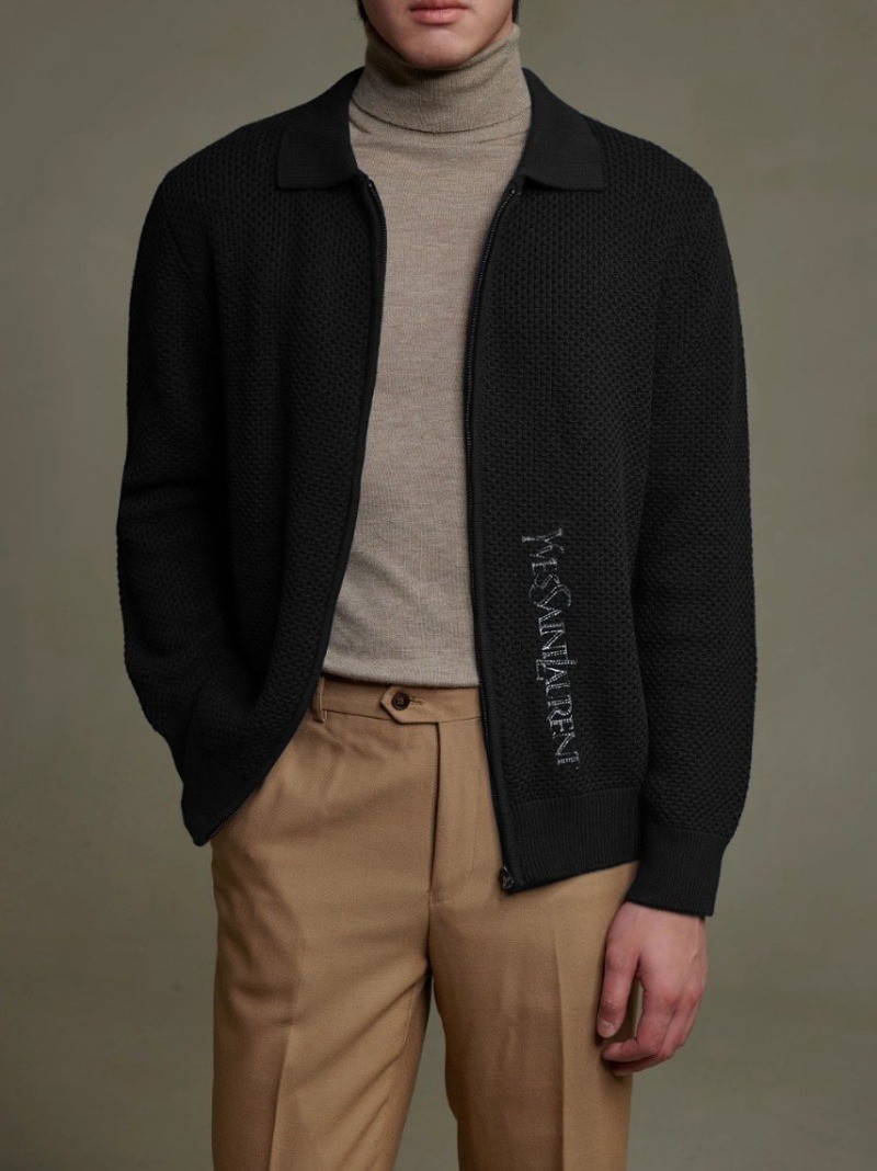 입생로랑 레터링 자수 와플 니트 집업