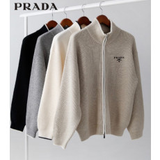 프라다 밀라노 자수 로고 베르디 배색 니트 집업
