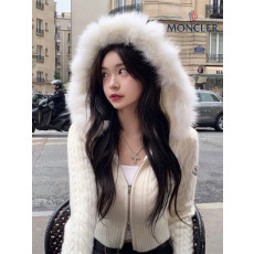 몽클레어 여성 리얼 퍼 꽈배기 투웨이 니트 후드집업