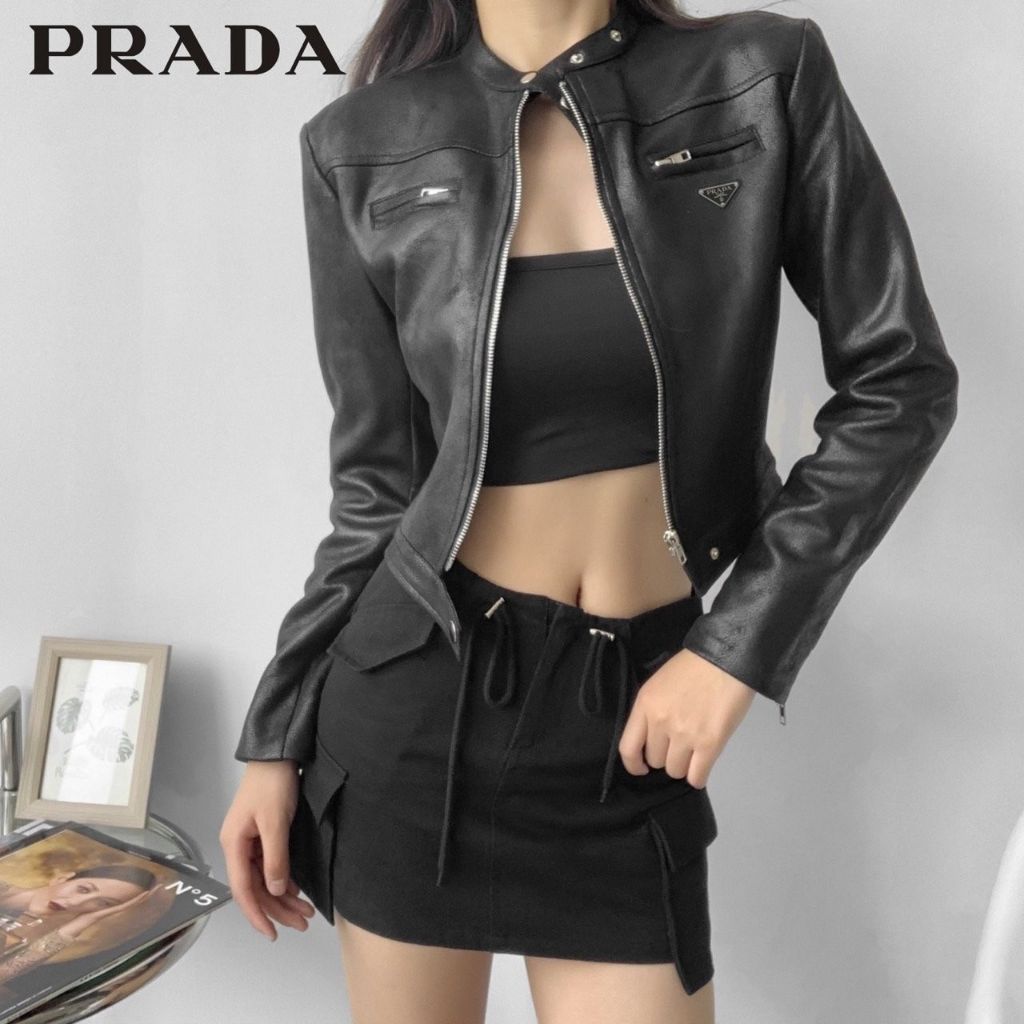 프라다 여성 쓰리탭 크롭 스웨이드 자켓