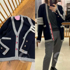 톰브라운 여성 네이비 앤 그레이 라인 니트 가디건