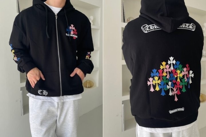 크롬하츠 멀티 컬러 크로스 후드집업