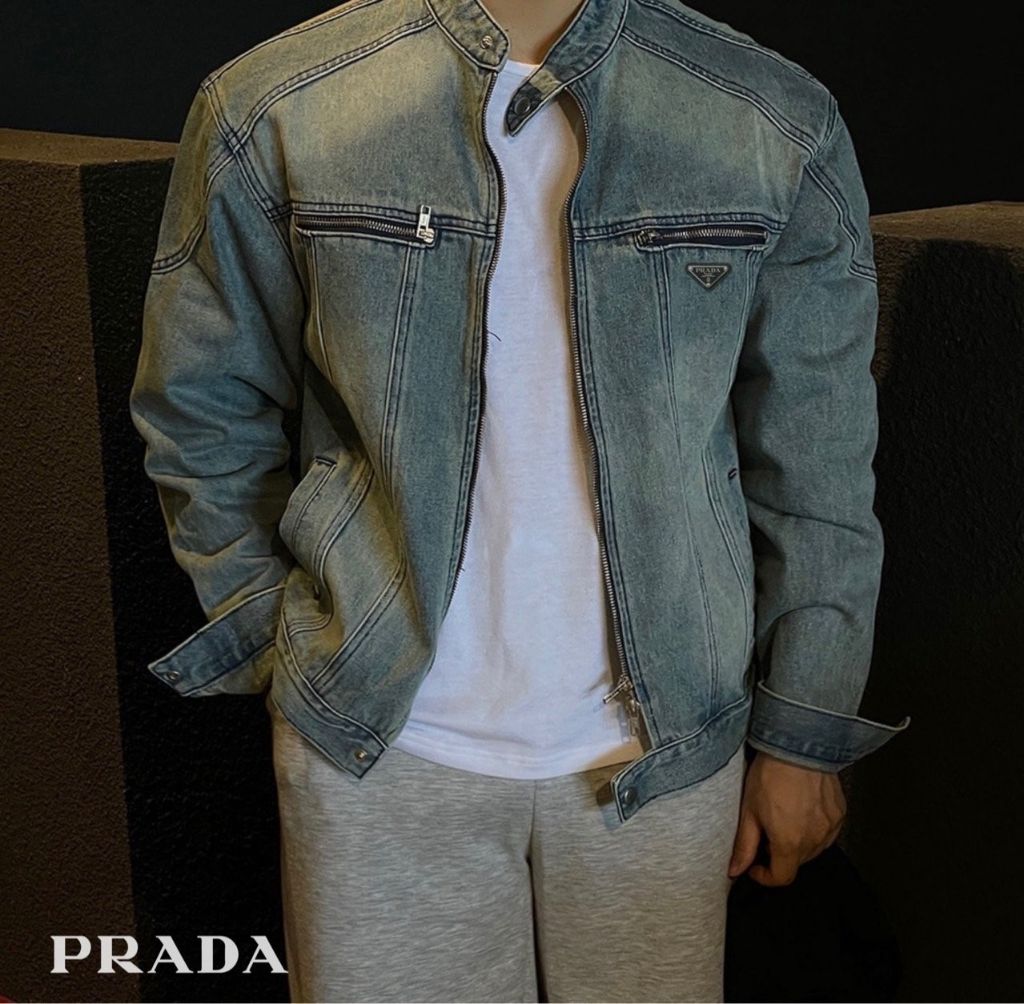 프라다 데르 절개 차이나넥 데님 자켓