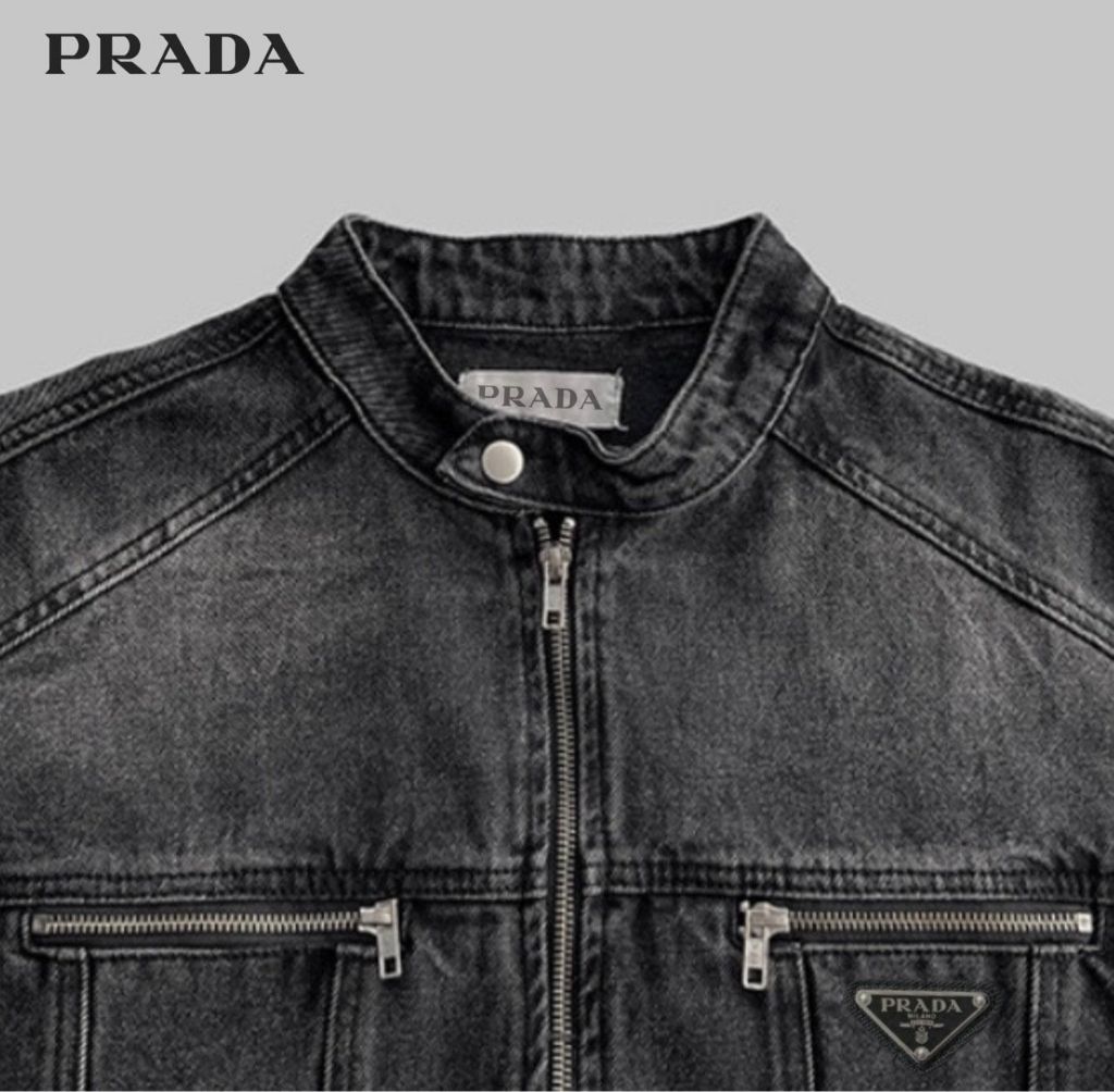 프라다 데르 절개 차이나넥 데님 자켓