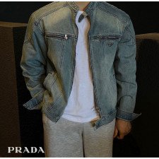 프라다 데르 절개 차이나넥 데님 자켓