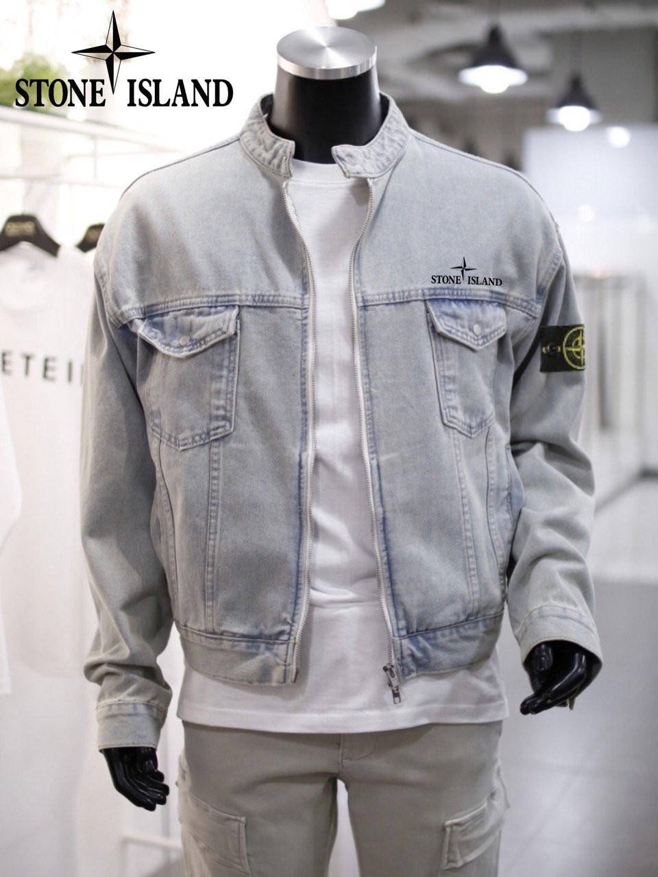 스톤아일랜드 체스트 로고 투웨이 데님 블루종 자켓