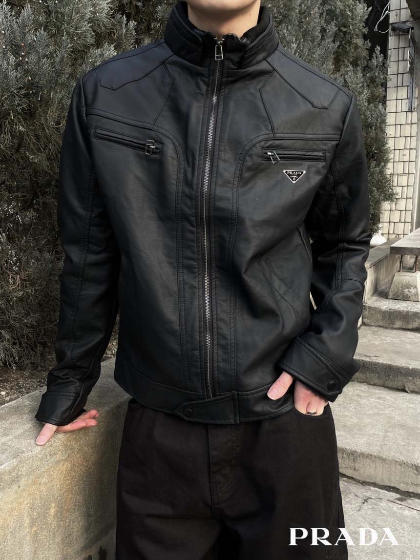 프라다 비건 투지퍼 레더 자켓