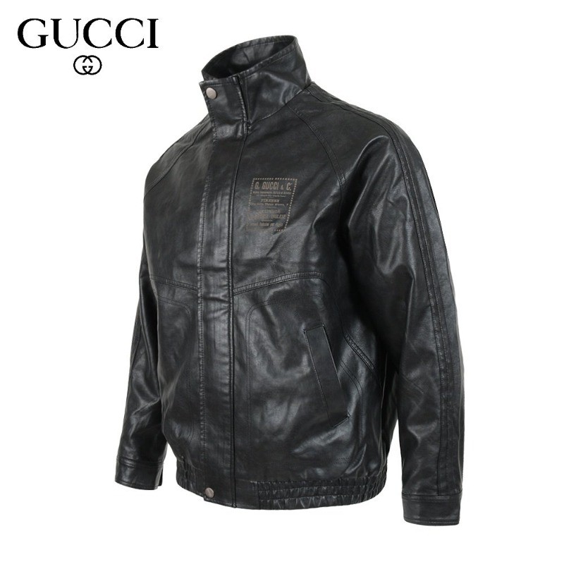 구찌 레터링 사각 로고 레더 자켓