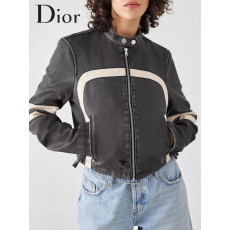 디올 여성 꿀벌 자수 레이싱 레더 자켓