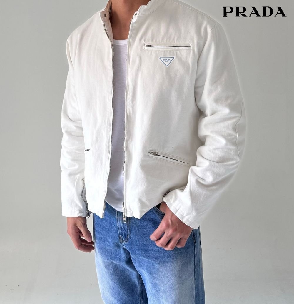 프라다 삼각 로고 바이커 코튼 자켓