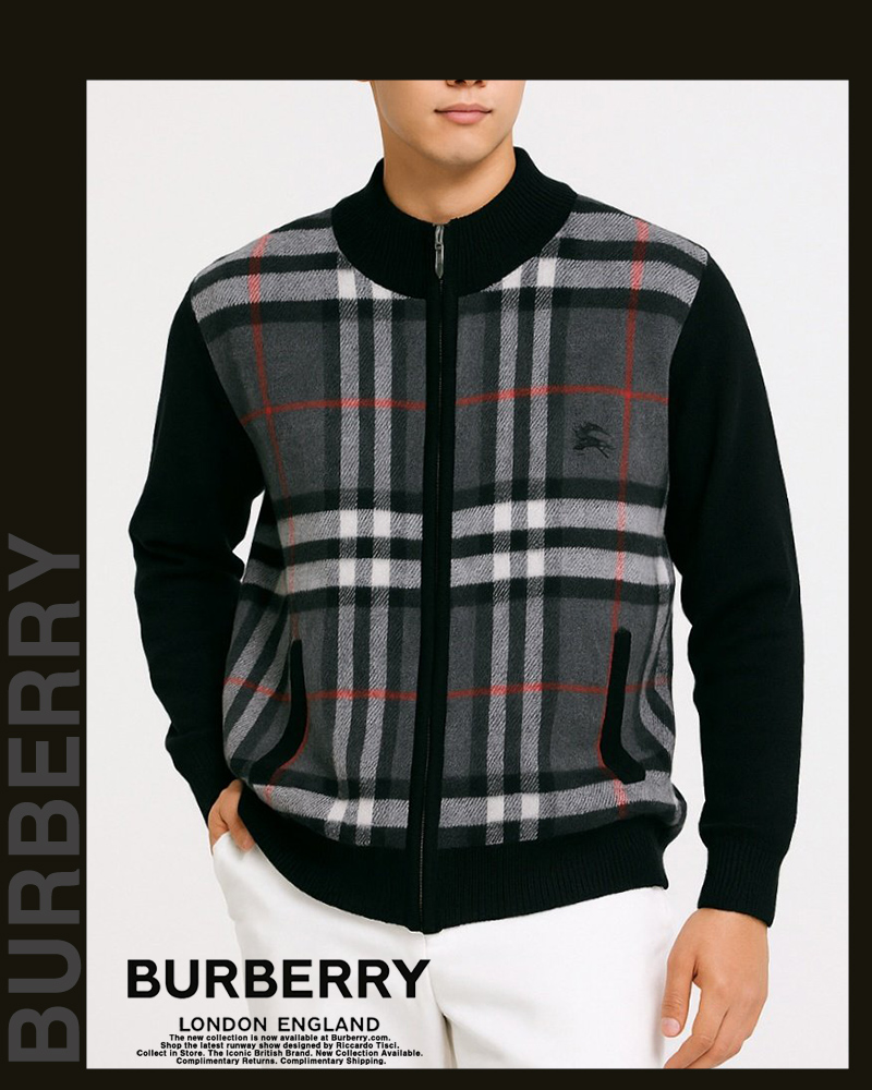 버버리 6728 옴므 체크 블랙 니트 집업