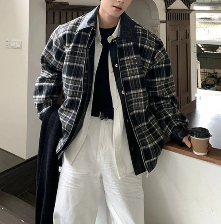 버버리 레더 카라 체크 자켓