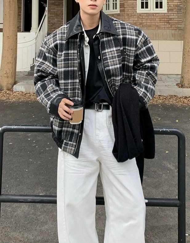 버버리 레더 카라 체크 자켓