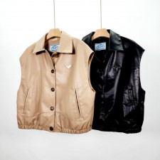 프라다 여성 카라 레더 조끼 자켓