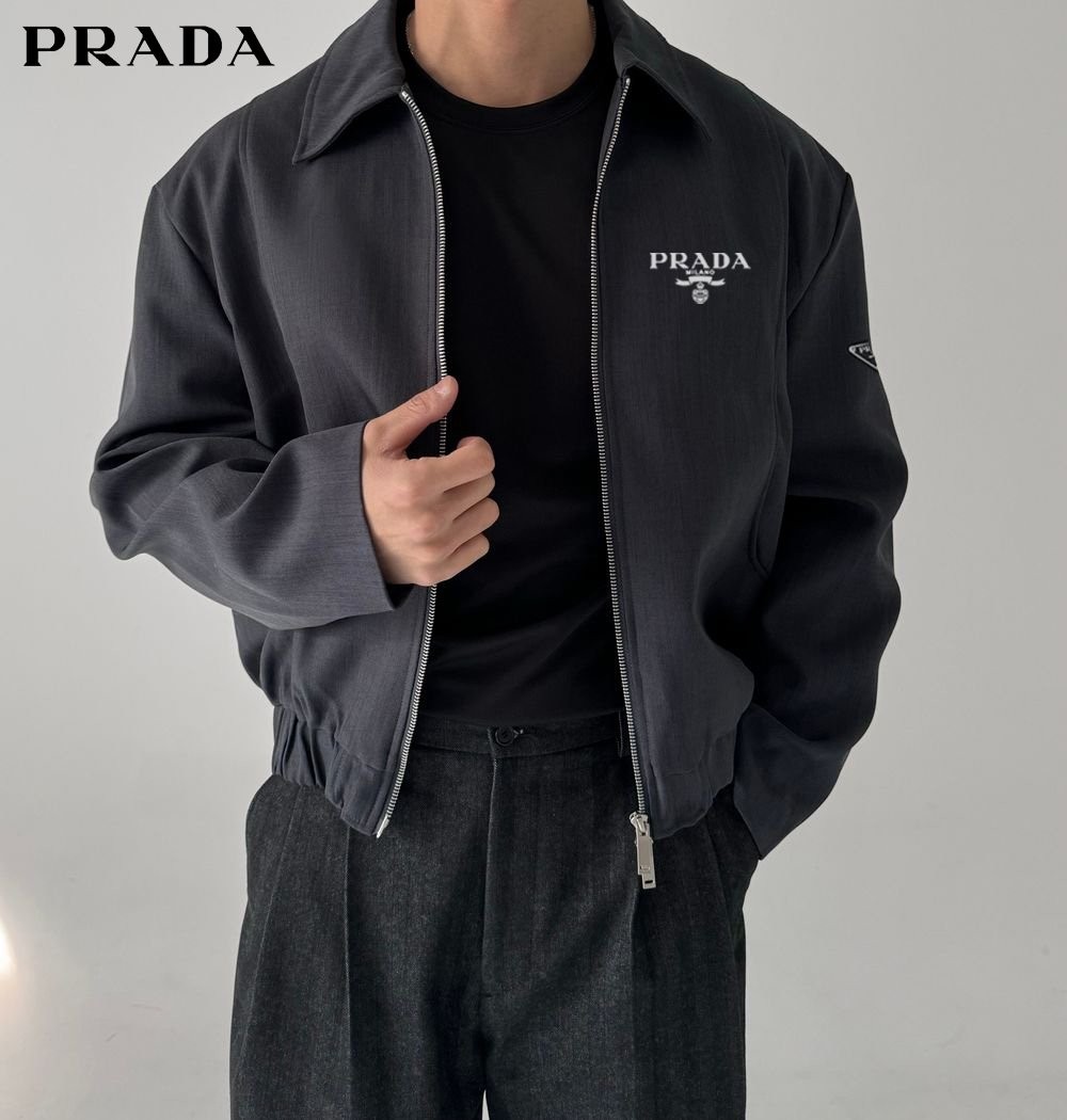 프라다 개버딘 로고 커스트 블루종 자켓