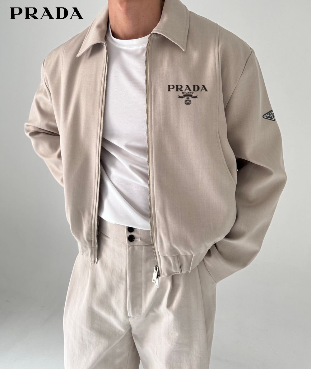 프라다 개버딘 로고 커스트 블루종 자켓