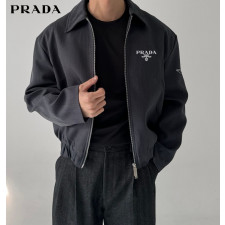 프라다 개버딘 로고 커스트 블루종 자켓