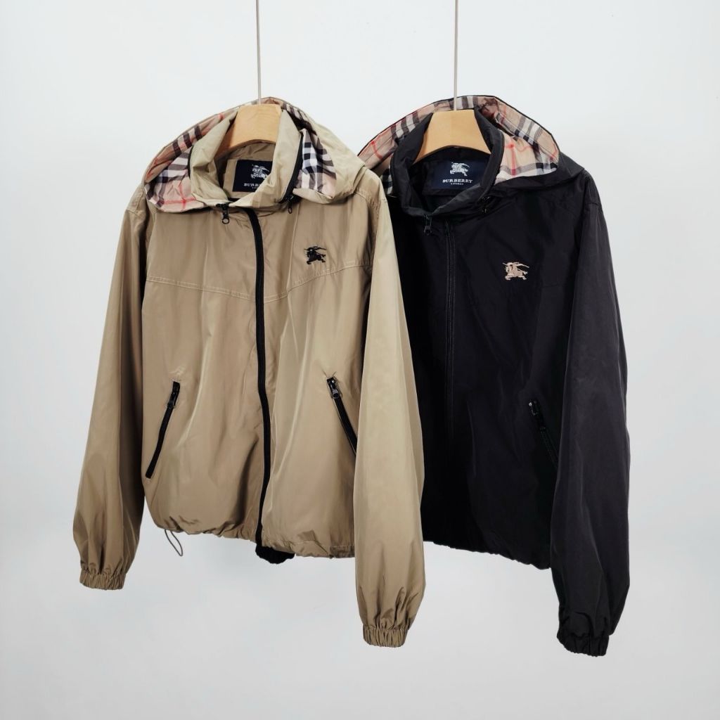 버버리 여성 체크 후드 바람막이