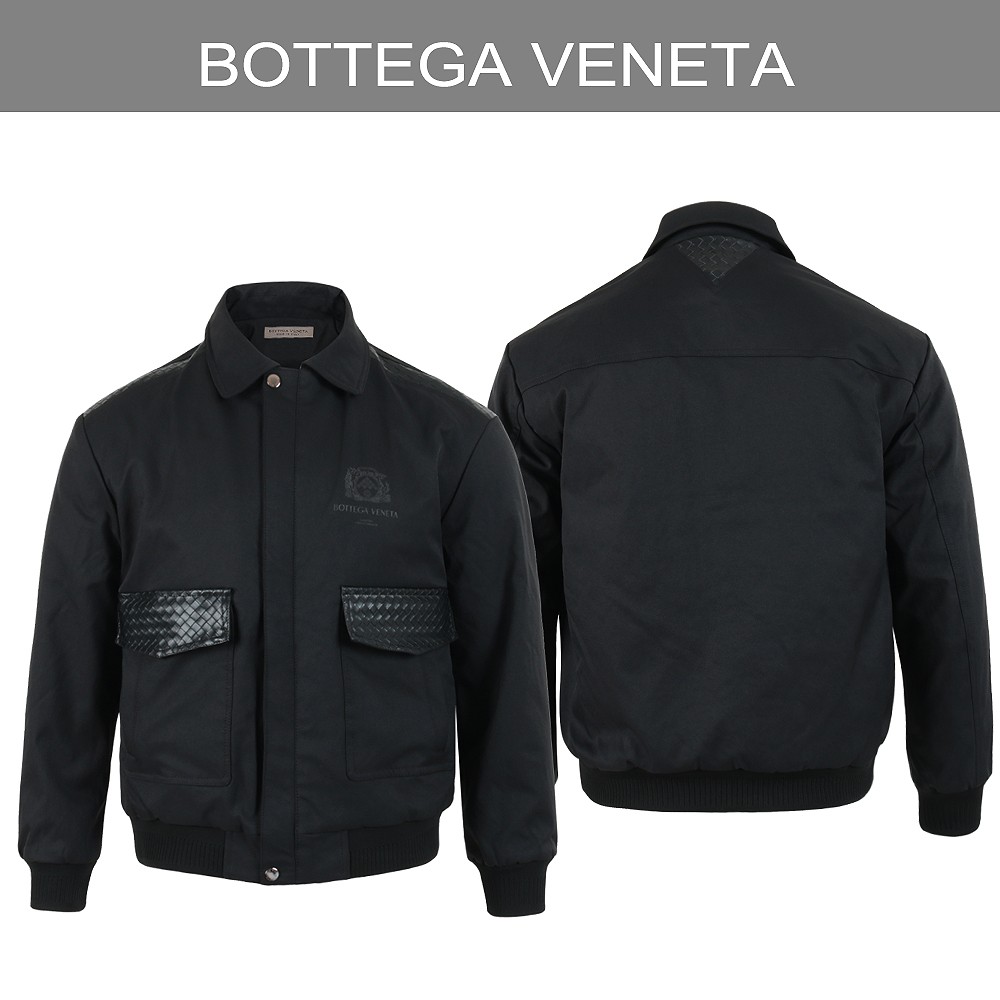 보테가베네타 포켓 레더 포인트 코튼 블루종 자켓