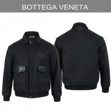보테가베네타 포켓 레더 포인트 코튼 블루종 자켓