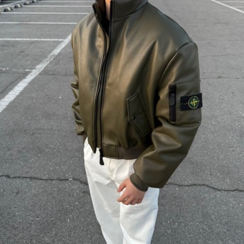 스톤아일랜드 레더 봄버 자켓