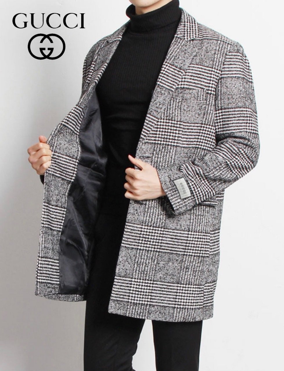 구찌 하운드 글렌 체크 하프 코트