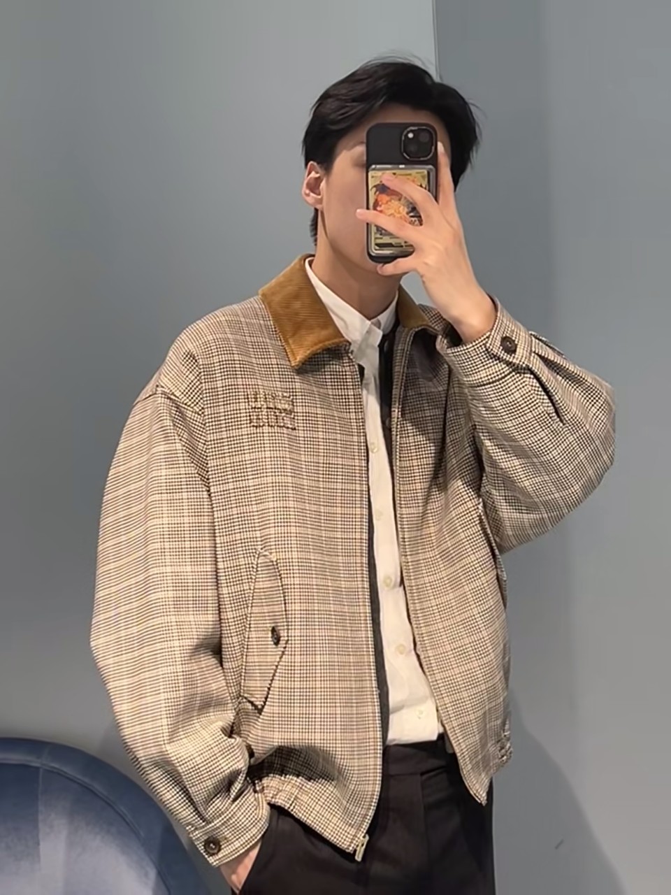 미우미우 체크 더블 위브 자켓