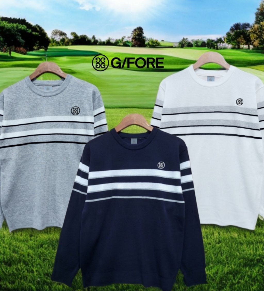 지포어 가슴 세로 줄 자수 로고 니트