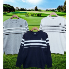 지포어 가슴 세로 줄 자수 로고 니트