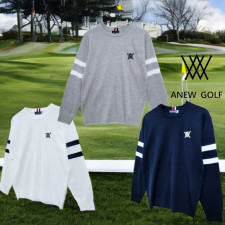 어뉴 넥 3줄 가슴 자수 로고 니트