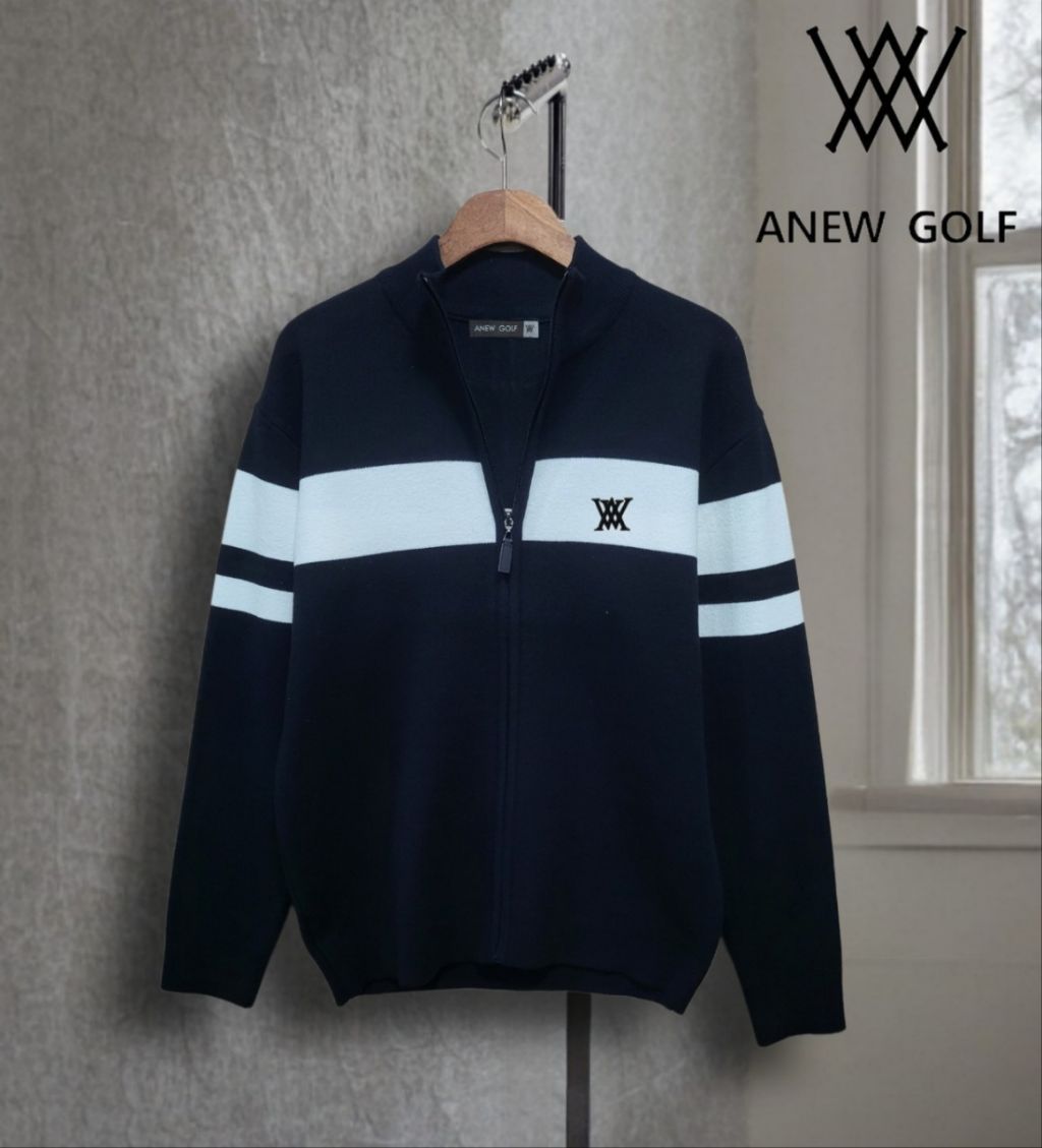 어뉴 리퍼 가슴 자수 니트 집업