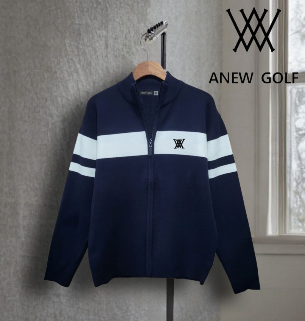 어뉴 리퍼 가슴 자수 니트 집업